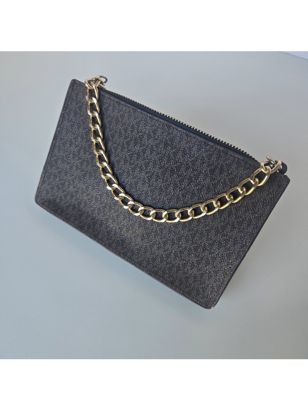 Michael Kors Brown Logo-Print Belt Bag with Gold Chain